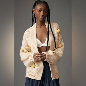 Maeve by Anthropologie Susannah 3D Lemon Cardigan Sweater Oversized